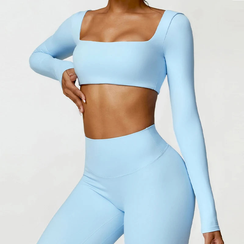 Sportowy Crop Top Damski z Kwadratowym Dekoltem – Szybkoschnący do Jogi i Siłowni