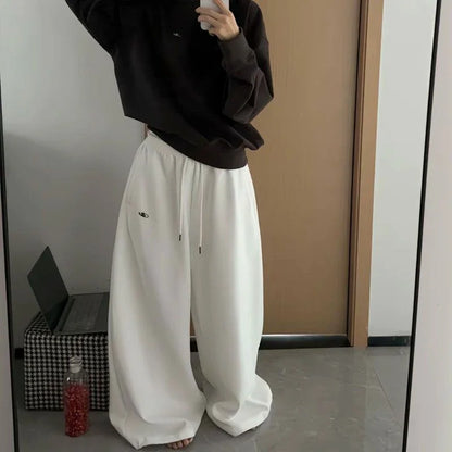 Czarne Spodnie Dresowe Damskie Wide Leg Wysoki Stan – Retro HipHop Korean