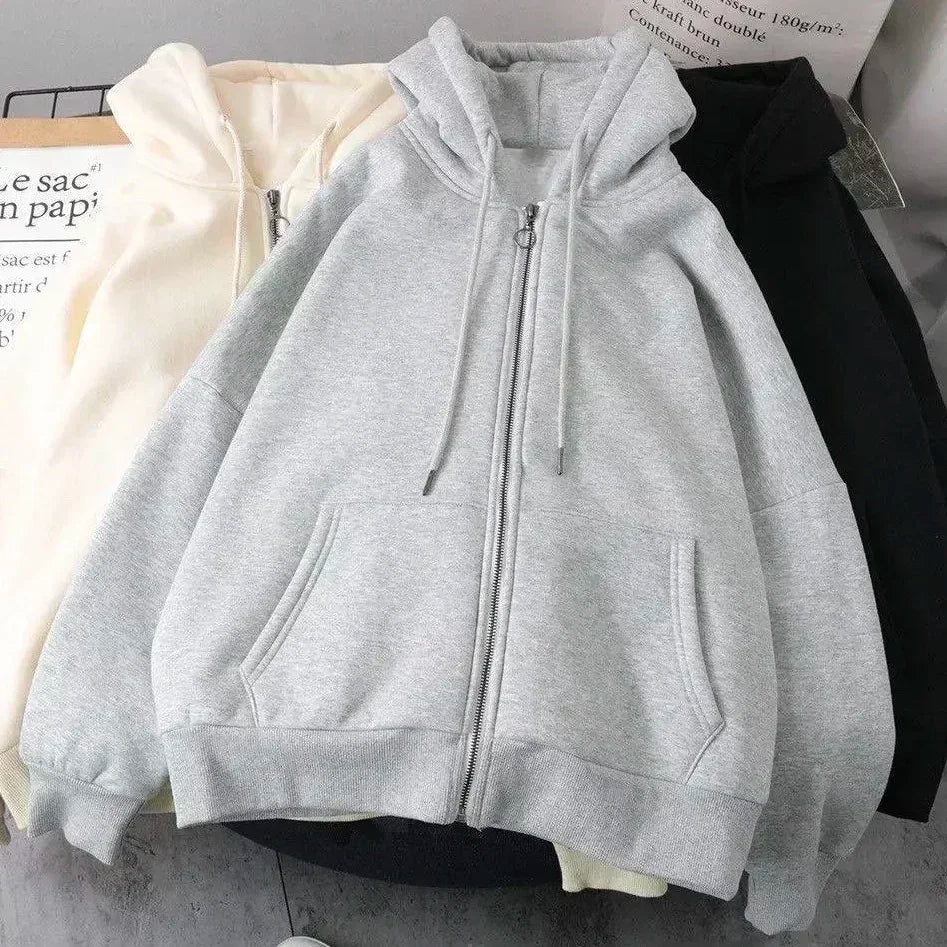 Szara Bluza Dwustronna Oversize z Zamkiem Y2K Gothic – Korean Fashion Para