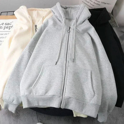 Szara Bluza Dwustronna Oversize z Zamkiem Y2K Gothic – Korean Fashion Para