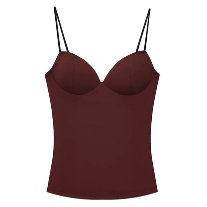 Gorsetowy Top Damski Crop na Ramiączkach – Brązowy Bustier Bodycon Backless