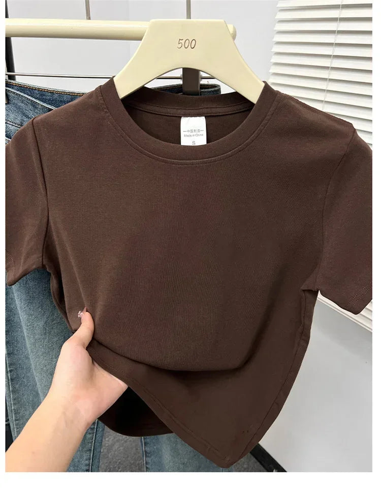 2026 Summer New High Quality Casual T Shirt Sexy Short Sleeved Sleeves Fashion Trend Solid Women Clothing Y2k Tops
