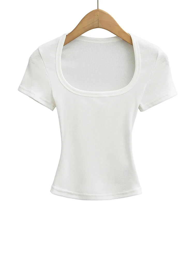 Damska bluzka crop top slim fit kwadratowy dekolt lato