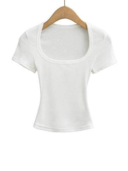 Damska bluzka crop top slim fit kwadratowy dekolt lato