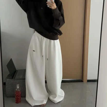 Czarne Spodnie Dresowe Damskie Wide Leg Wysoki Stan – Retro HipHop Korean