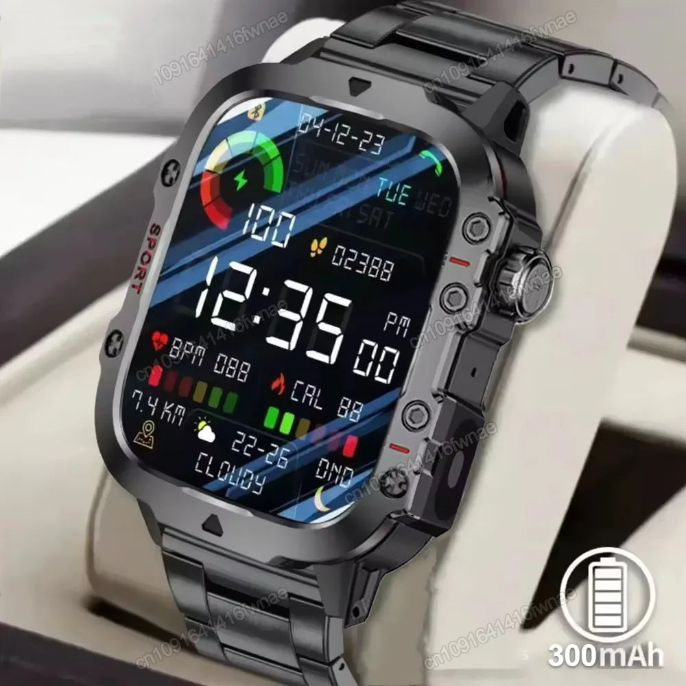 Militarny Smartwatch Męski z Latarką LED i Ekranem 2,01" HD | Bluetooth, Tętno, SpO2