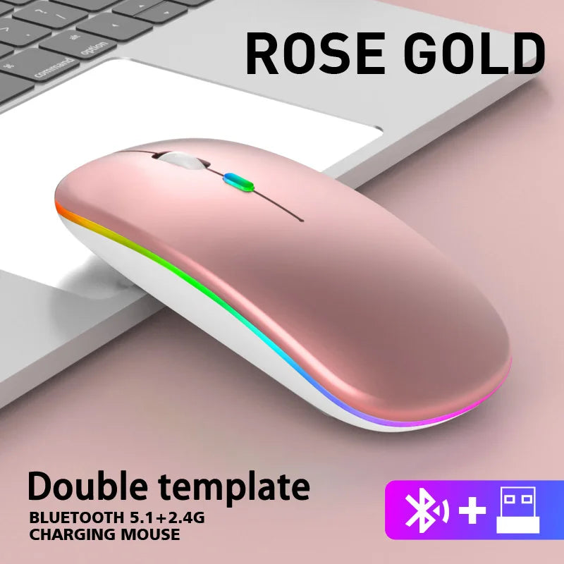 Mysz bezprzewodowa 2.4GHz / Bluetooth 5.1 RGB Cicha Ładowalna 1600DPI Ergonomiczna do PC i Laptopa
