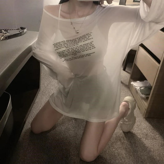 Loose T-shirts for Women Letter Pattern Simple Design Korean Style Summer Clothing Thin All-match Young Students Tops New Trendy