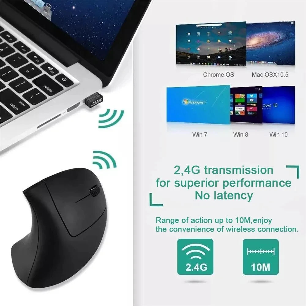 Pionowa Mysz Bezprzewodowa Ergonomiczna 2.4GHz 6 Przycisków DPI 800/1200/1600 do Laptopa PC