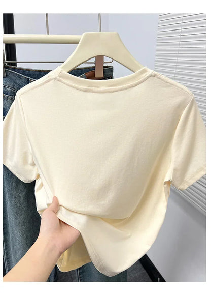 2026 Summer New High Quality Casual T Shirt Sexy Short Sleeved Sleeves Fashion Trend Solid Women Clothing Y2k Tops