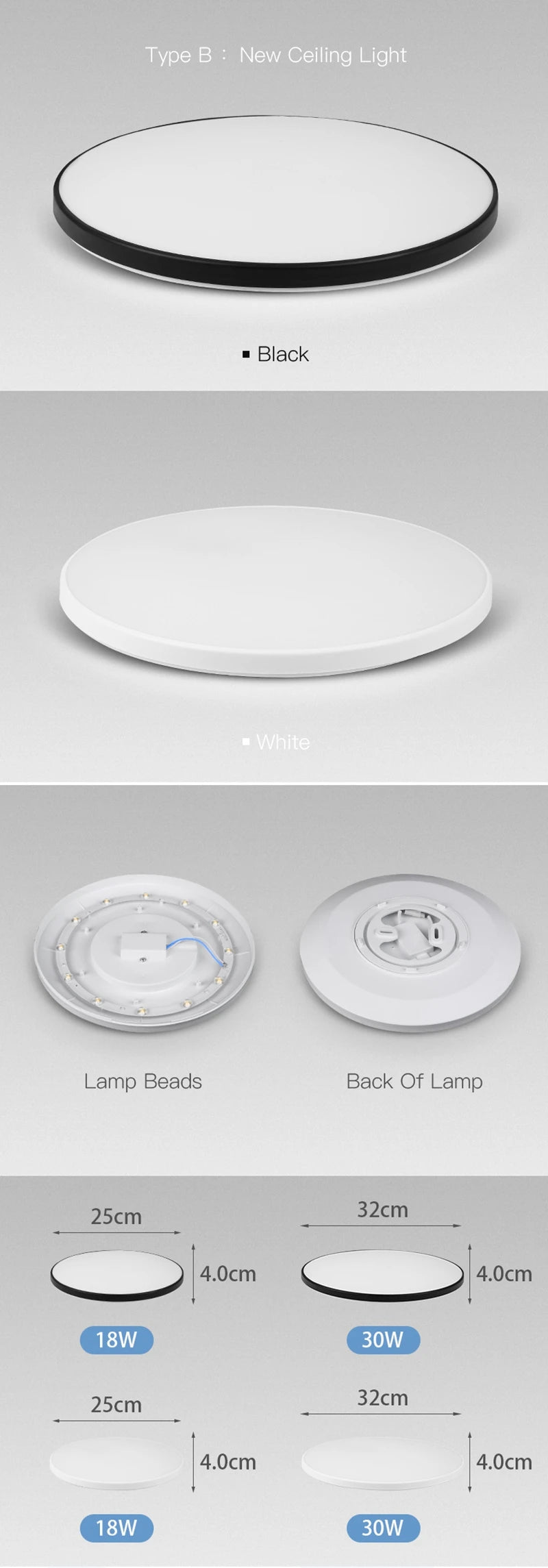 Lampa sufitowa LED 15W-50W | Plafon do kuchni, salonu, sypialni | 3000K/4000K/6500K | 220V