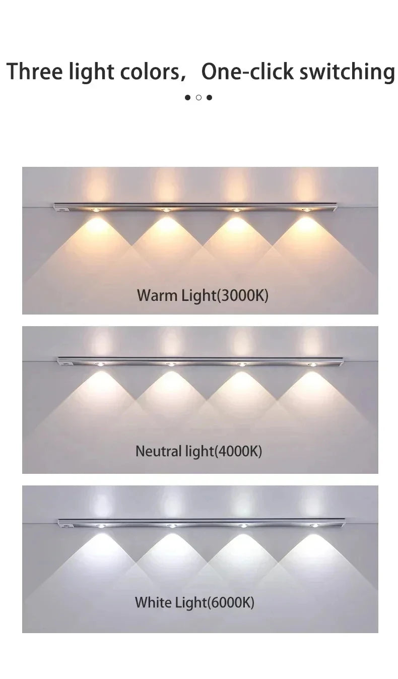Lampka LED pod szafkę z czujnikiem ruchu – ładowanie USB-C, 3 barwy, przyciemnianie, 20/30/40/50 cm