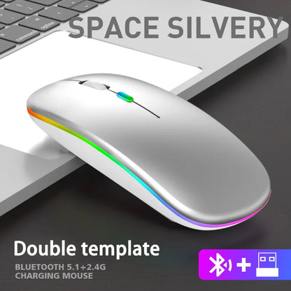 Mysz bezprzewodowa 2.4GHz / Bluetooth 5.1 RGB Cicha Ładowalna 1600DPI Ergonomiczna do PC i Laptopa