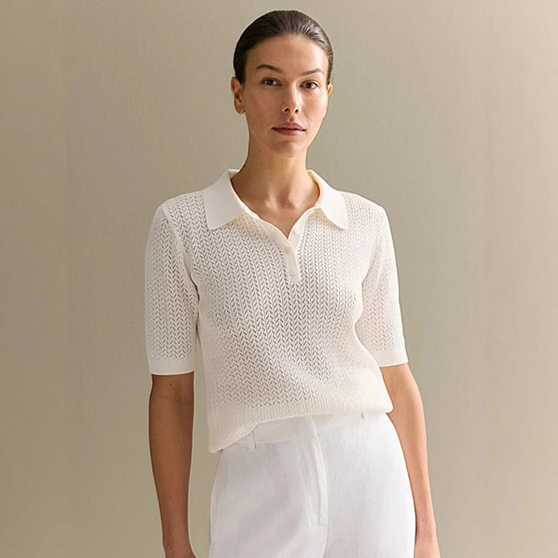 Tornova Short Sleeve Knitted T shirt Woman Summer Casual Loose Lapel Solid Ins Hot Tops Pullover Female Sweater T shirt Outwear
