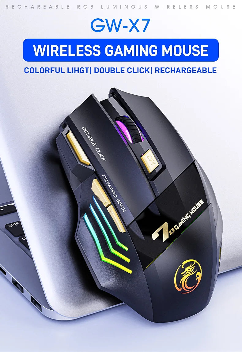 Mysz Bezprzewodowa IMICE GW-X7 Gaming 3200DPI Bluetooth 2.4GHz 7 Klawiszy LED RGB Cicha Ładowalna