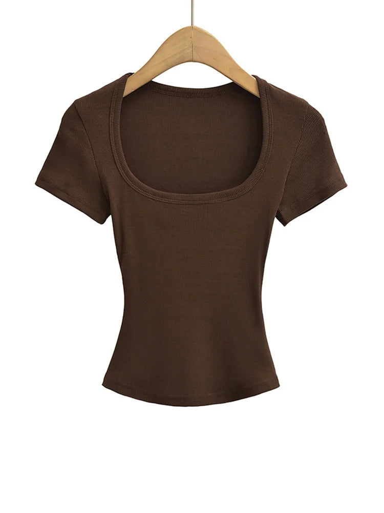 Damska bluzka crop top slim fit kwadratowy dekolt lato