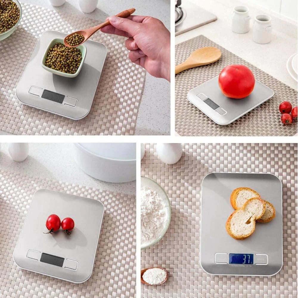 Waga kuchenna cyfrowa 5kg/10kg dokładność 1g wyświetlacz LCD – stal nierdzewna