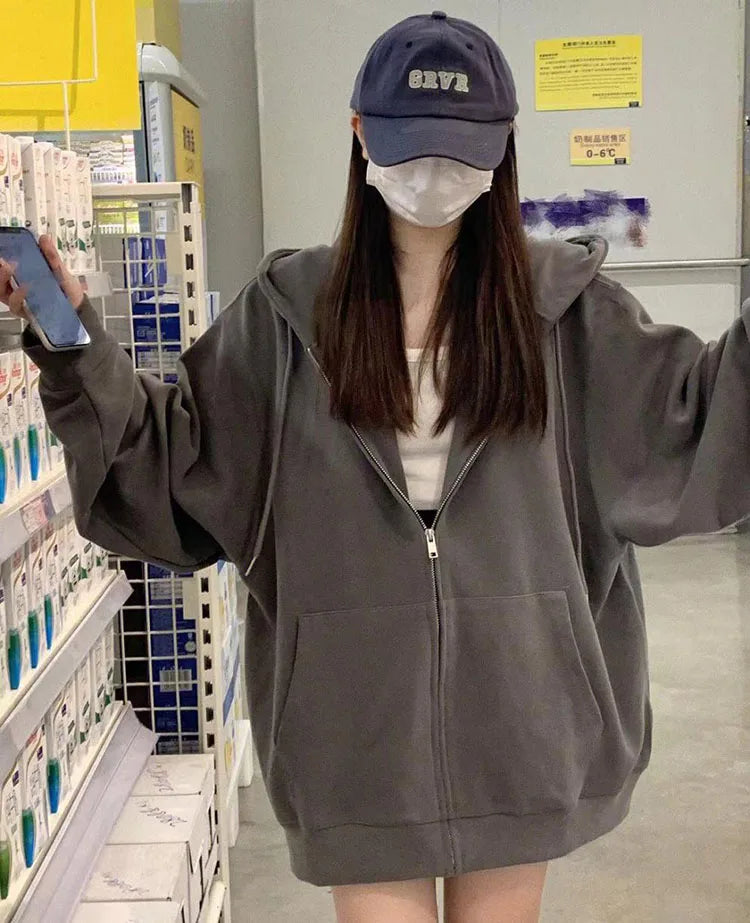 Bluza Kurtka Damska z Zamkiem Y2K Harajuku – Koreański Streetwear Jesień