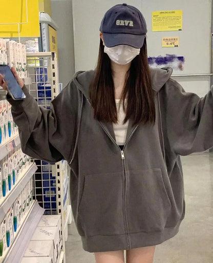 Bluza Kurtka Damska z Zamkiem Y2K Harajuku – Koreański Streetwear Jesień