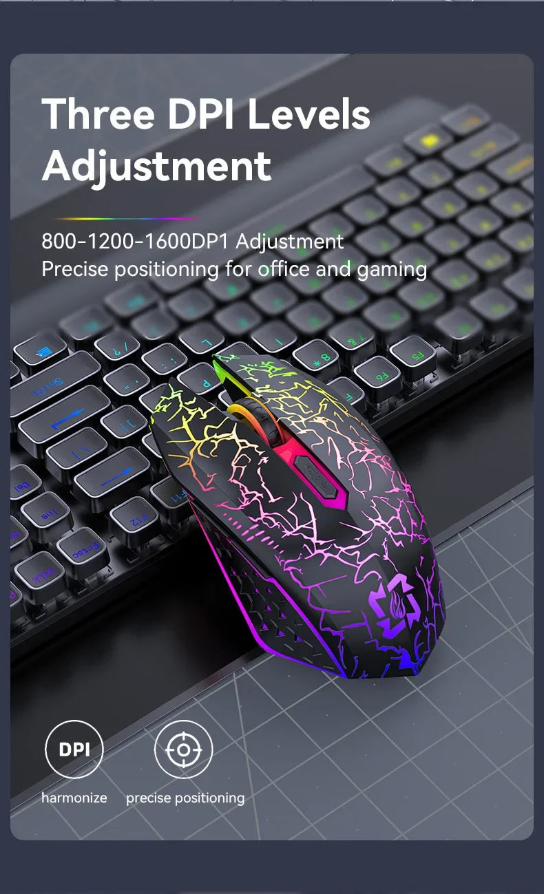 Mysz Bezprzewodowa Gaming Dual-Mode Bluetooth 5.2 + 2.4G RGB 6 Przycisków DPI 800/1200/1600 USB-C