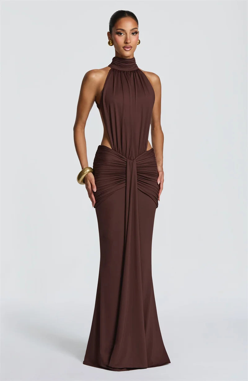 Długa Sukienka Wieczorowa Bodycon z Odkrytymi Plecami – Elegancka Maxi na Imprezę