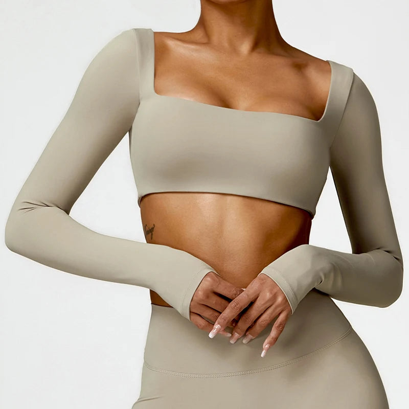 Sportowy Crop Top Damski z Kwadratowym Dekoltem – Szybkoschnący do Jogi i Siłowni