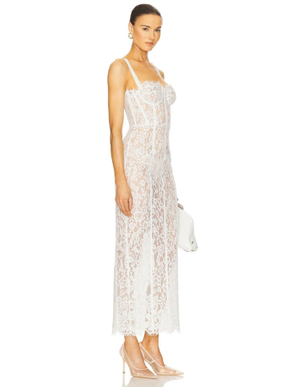 Czarna Koronkowa Sukienka Maxi Bodycon V-neck – Wieczorowa na Imprezę i Randkę
