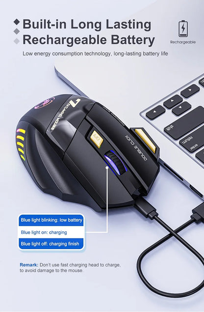Mysz Bezprzewodowa IMICE GW-X7 Gaming 3200DPI Bluetooth 2.4GHz 7 Klawiszy LED RGB Cicha Ładowalna