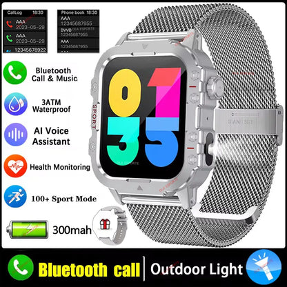 Militarny Smartwatch Męski z Latarką LED i Ekranem 2,01" HD | Bluetooth, Tętno, SpO2