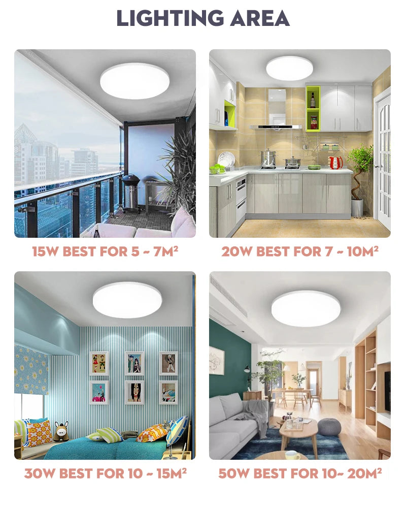 Lampa sufitowa LED 15W-50W | Plafon do kuchni, salonu, sypialni | 3000K/4000K/6500K | 220V