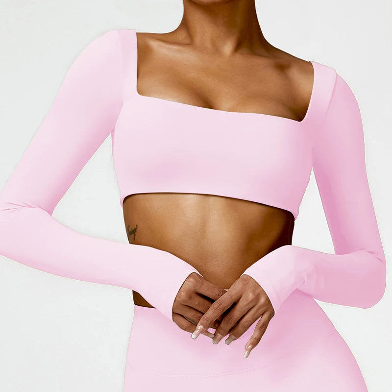 Sportowy Crop Top Damski z Kwadratowym Dekoltem – Szybkoschnący do Jogi i Siłowni