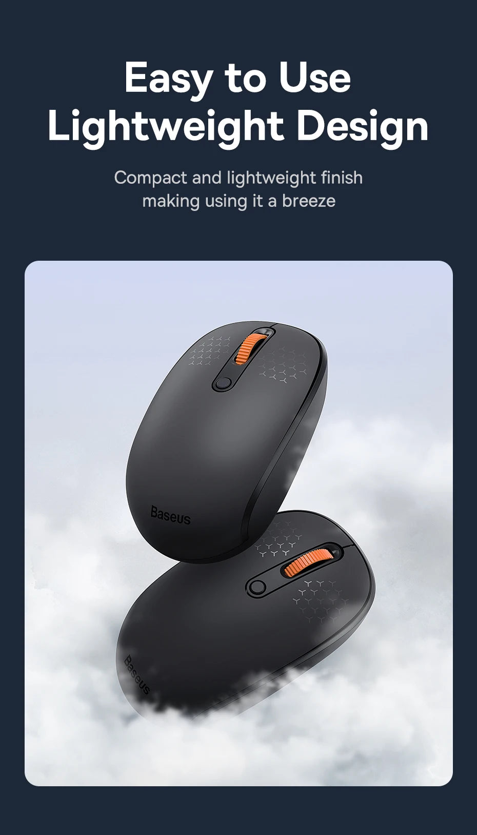 Baseus F01B Mysz Bezprzewodowa Bluetooth 3w1 (BT5.0 + BT3.0 + 2.4GHz) 1600DPI Cicha Ergonomiczna