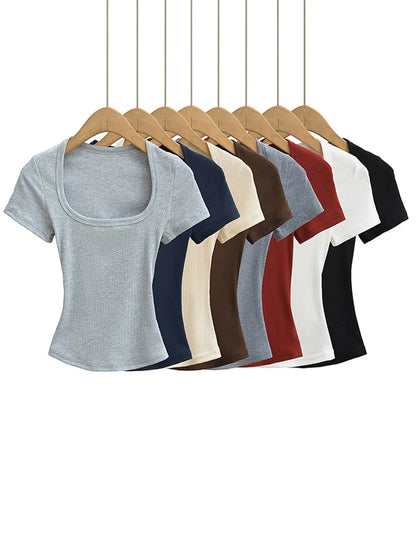 Damska bluzka crop top slim fit kwadratowy dekolt lato