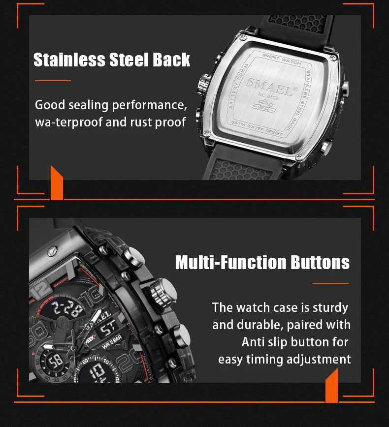 Smartwatch SMAEL 8109 – Dual Display, LED, Wodoszczelny 5ATM, Stoper i Alarm