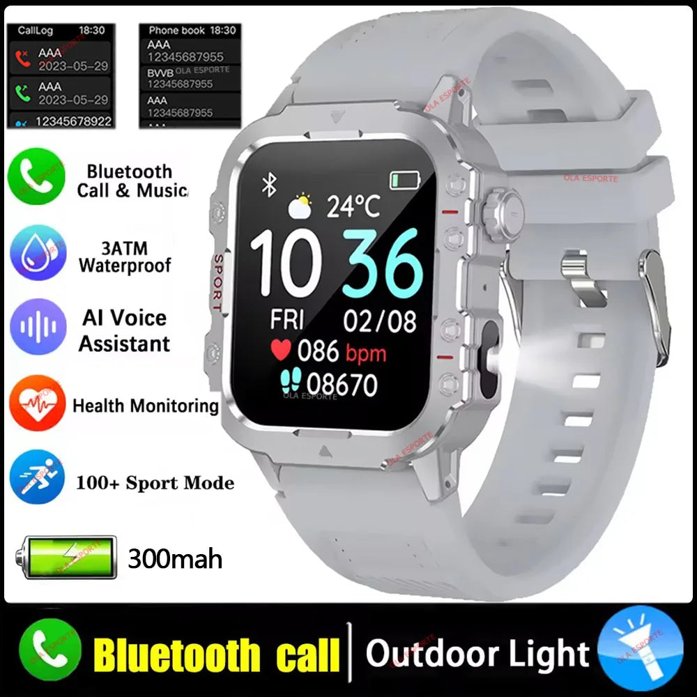 Militarny Smartwatch Męski z Latarką LED i Ekranem 2,01" HD | Bluetooth, Tętno, SpO2