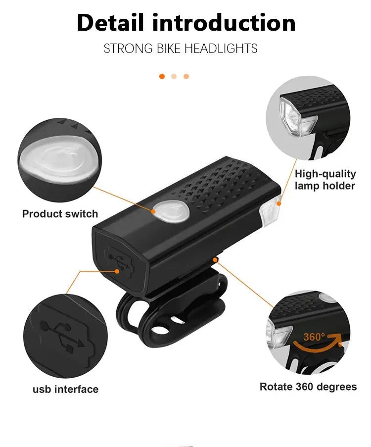 USB Rechargeable Bike Light Front Light Red Taillight Easy to Install 3 Modes Bicycle Accessories for the Bicycle