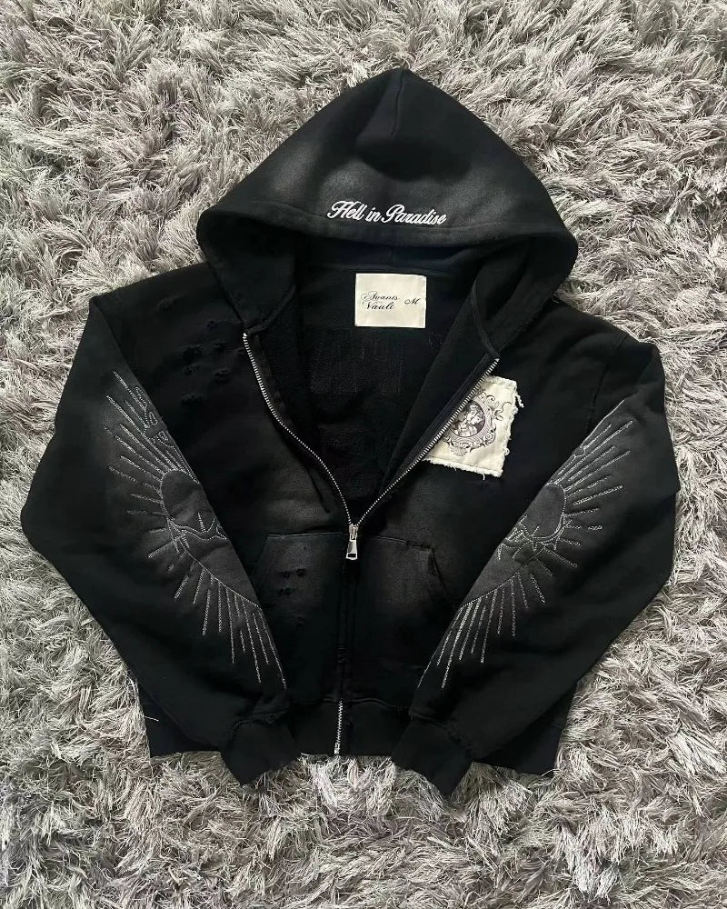 Bluza Damska z Haftem i Zamkiem Y2K – Retro Gothic Streetwear | Sweter Harajuku