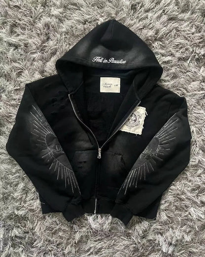 Bluza Damska z Haftem i Zamkiem Y2K – Retro Gothic Streetwear | Sweter Harajuku