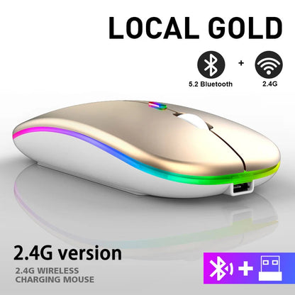 Mysz bezprzewodowa Bluetooth 5.0 + 2.4GHz USB RGB | 1600 DPI | Tryb Dual Mode | HXSJ