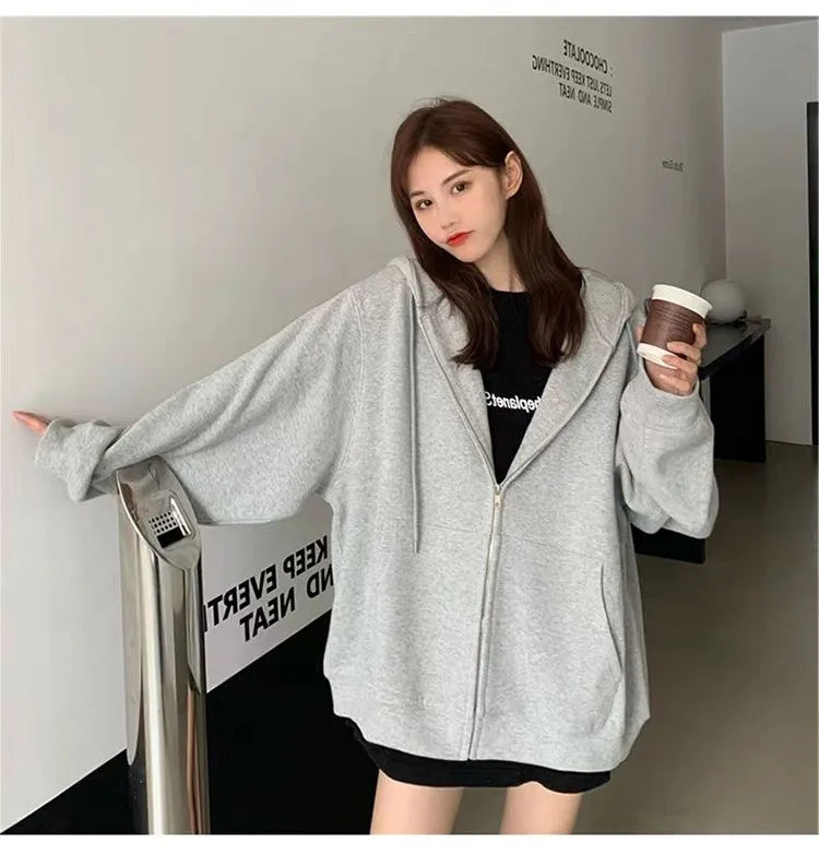 Bluza Kurtka Damska z Zamkiem Y2K Harajuku – Koreański Streetwear Jesień
