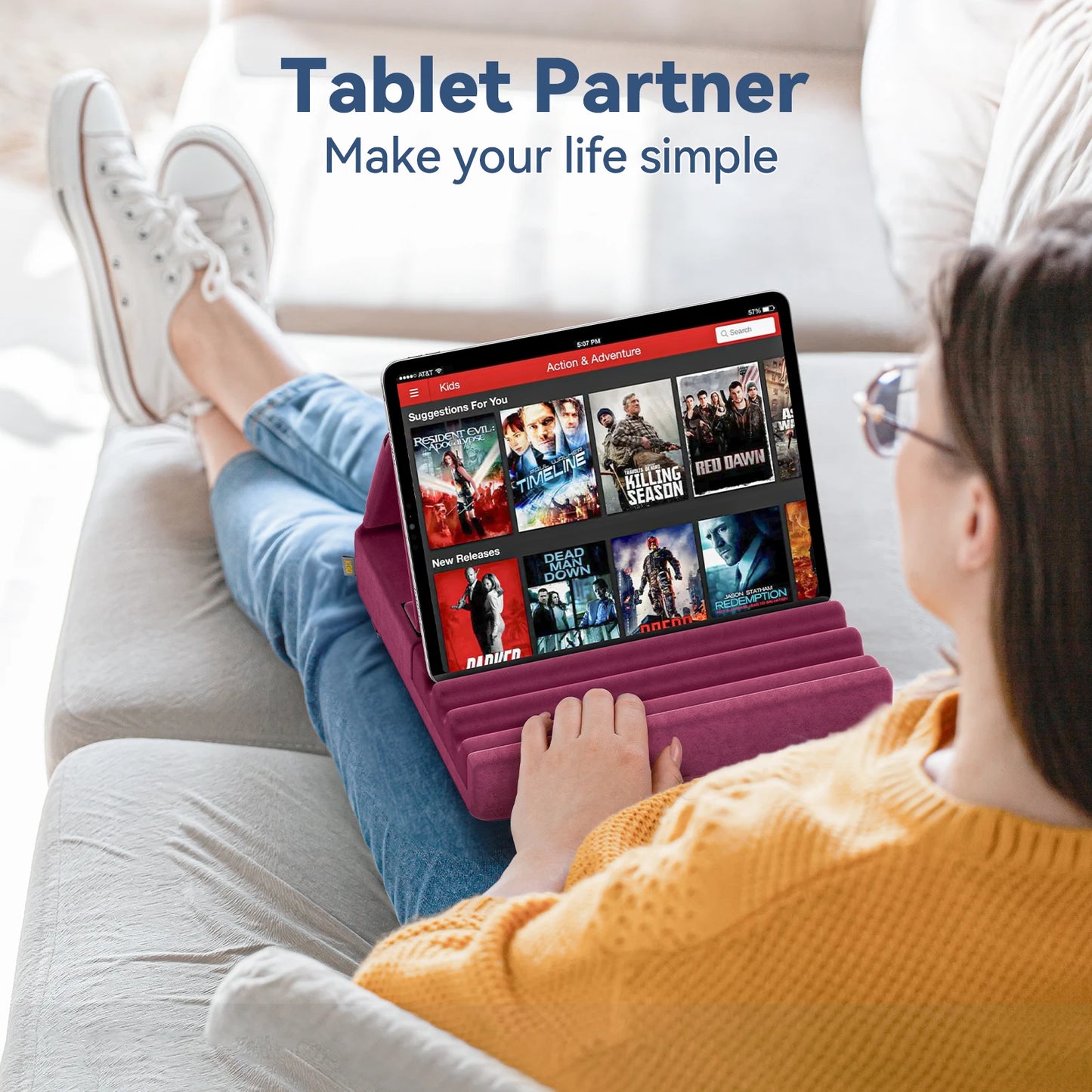 Poduszka pod tablet KDD – składany stojak na iPad do łóżka, kolan i biurka z kieszonką