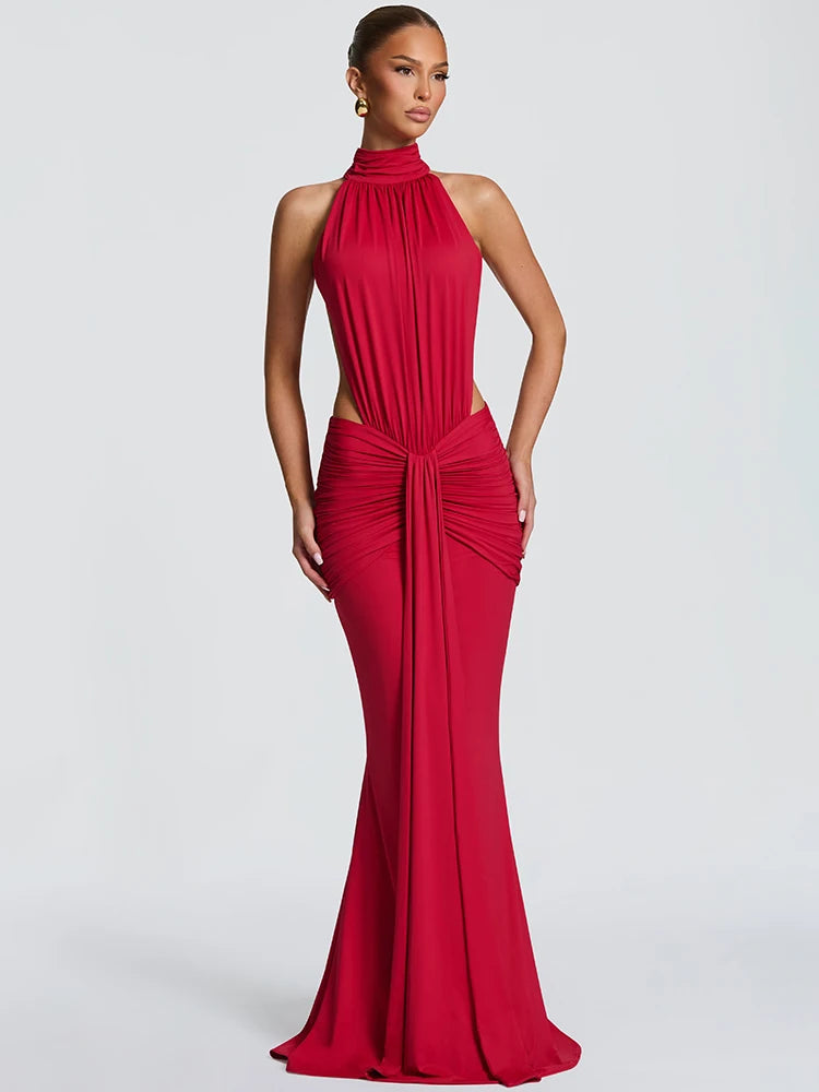 Długa Sukienka Wieczorowa Bodycon z Odkrytymi Plecami – Elegancka Maxi na Imprezę