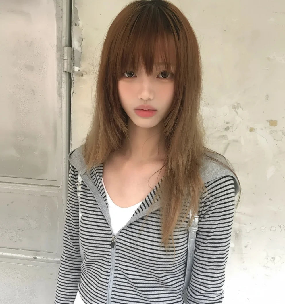 Bluza Damska w Paski z Kapturem Y2K E-girl – Japoński Streetwear z Zamkiem