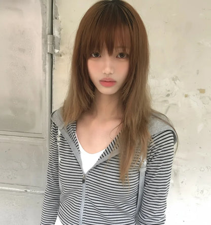 Bluza Damska w Paski z Kapturem Y2K E-girl – Japoński Streetwear z Zamkiem