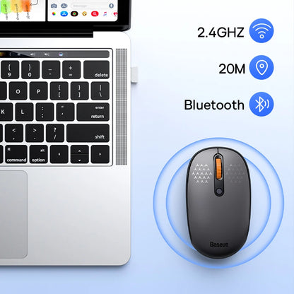 Baseus F01B Mysz Bezprzewodowa Bluetooth 3w1 (BT5.0 + BT3.0 + 2.4GHz) 1600DPI Cicha Ergonomiczna