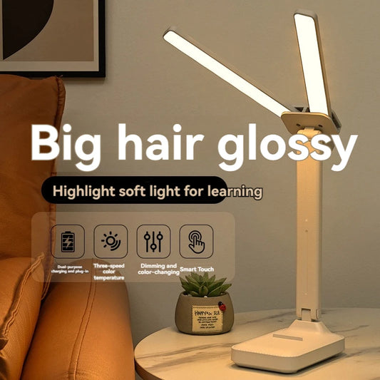 Lampka biurkowa LED z podwójną głowicą, ściemnialna, USB, akumulator