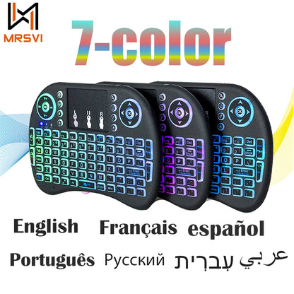 Mini klawiatura bezprzewodowa i8 z touchpadem i podświetleniem RGB – 2.4G, układ RU/EN/FR/ES/AR