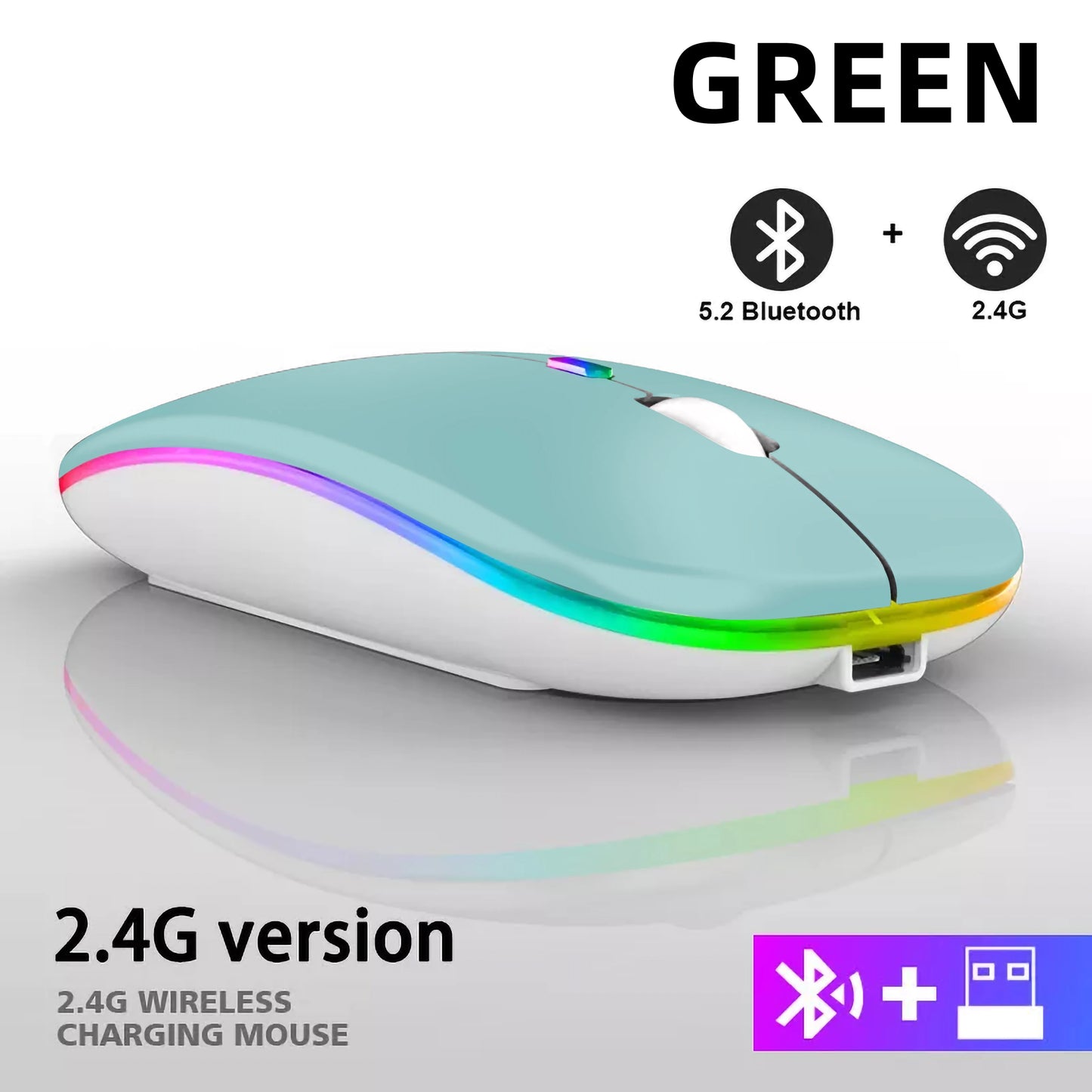 Mysz bezprzewodowa Bluetooth 5.0 + 2.4GHz USB RGB | 1600 DPI | Tryb Dual Mode | HXSJ