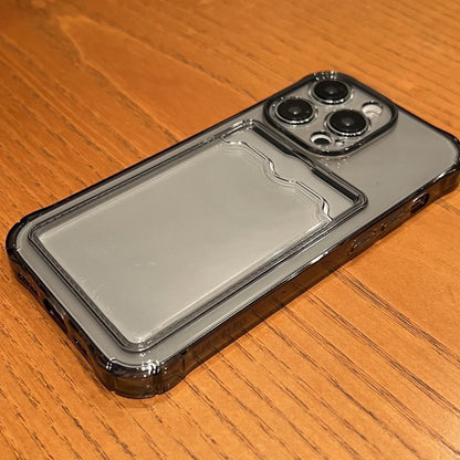 Etui do iPhone z kieszenią na kartę – przezroczyste, odporne na wstrząsy