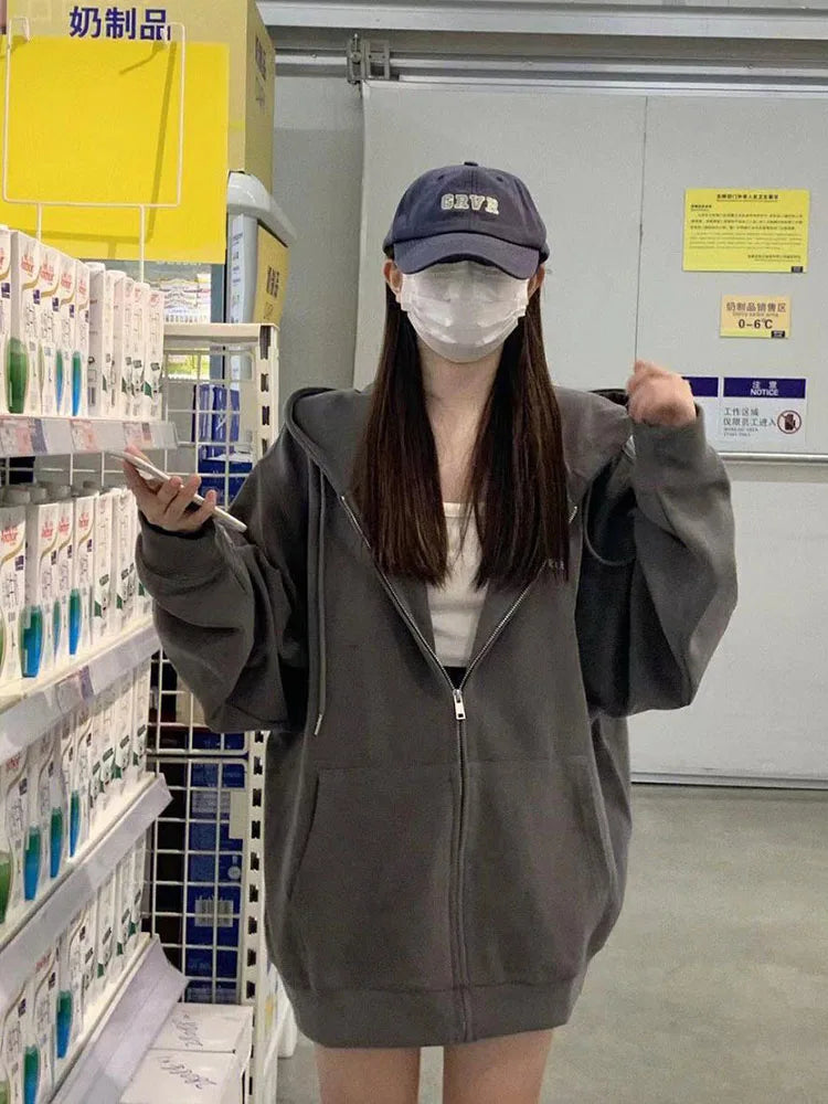 Bluza Kurtka Damska z Zamkiem Y2K Harajuku – Koreański Streetwear Jesień